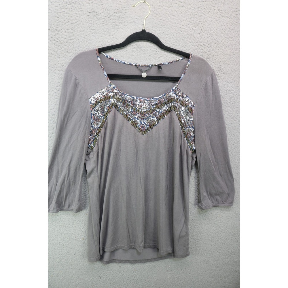 BKE Boutique 3/4 Sleeves Sequins Beaded Tunic-Large-Boho-Whimsigoth